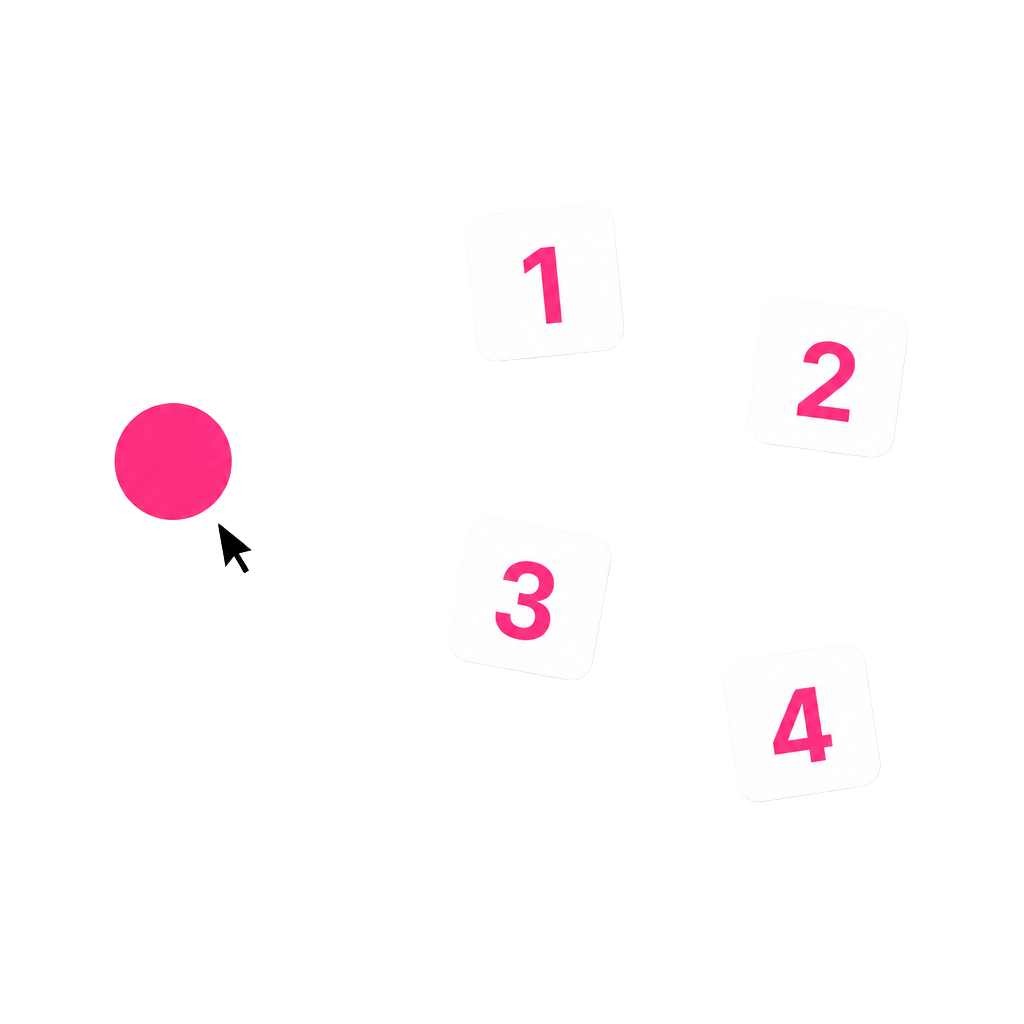 Numbered tiles with cursor and RIA dot guiding next actions